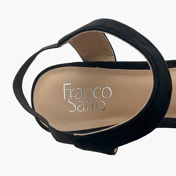 FRANCO SARTO "NOA" Suede Heeled Ankle-Strap Platform Sandals (Black | Size 8.5M) - Picture 9 of 11